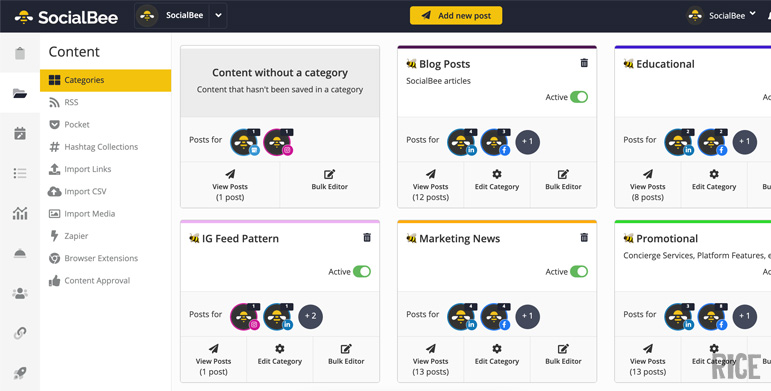 SocialBee - apps to schedule Instagram posts